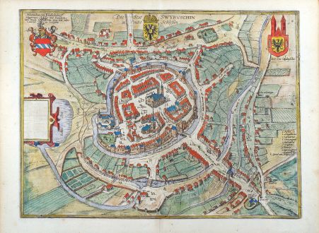 Antike Landkarten, Braun & Hogenberg, Polen, Swiebodzin, 1580: Die Stat Swybuschin in nider Schlesien