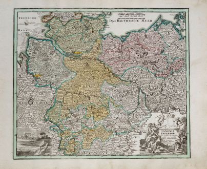 Antike Landkarten, Weigel, Deutschland, Niedersachsen, 1718: Saxonia Inferior