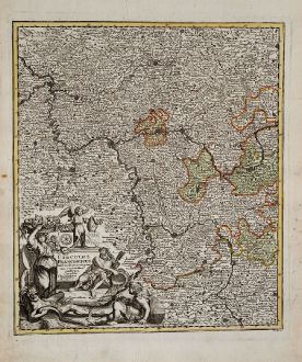 Antike Landkarten, Weigel, Deutschland, Hessen, Rheinland-Pfalz, 1718: Circulus Franconicus ad Occidentem vergens cum regionibus