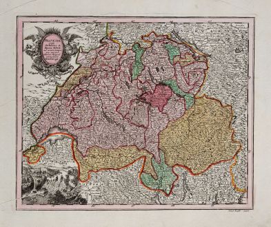 Antike Landkarten, Weigel, Schweiz, 1718: Helvetia cum Subditis & Sociis Helvet...