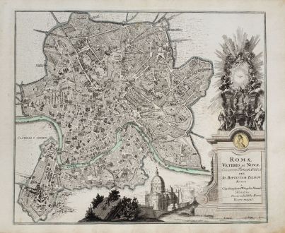 Antique Maps, Weigel, Italy, Roma, Rome, 1718: Romae Veteris ac Novae Collatio Topographica per Io. Baptistam Faldam...