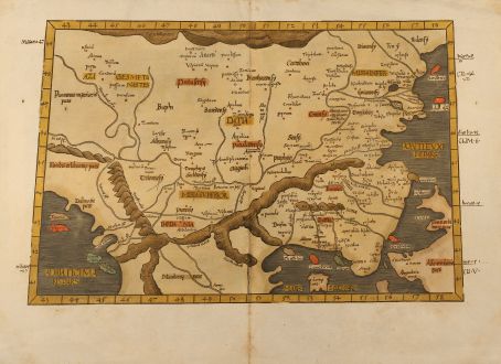 Antique Maps, Fries, Greece, Balkan, Turkey, Bulgaria, Romania, 1541: Europae tabula nona. Continet Iaziges Metanastas, Daciam, Mysiam superiorem