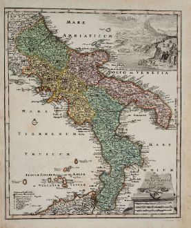 Antique Maps, Weigel, Italy, Calabria, Puglia, Basilicata, Campania, Molise: Typus Regni Neapolitani in suas prvoincias diligenter divisi