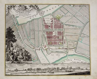 Antique Maps, Weigel, Germany, Schleswig-Holstein, Friedrichstadt, 1718: Ichnographia Friedericopoleos inclyti Slesvicensium Emporii