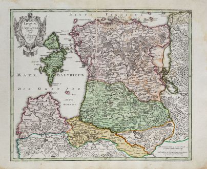 Antike Landkarten, Weigel, Baltikum, Lettland, Litauen, Estland, 1718: Livoniae et Curlandiae Tabula