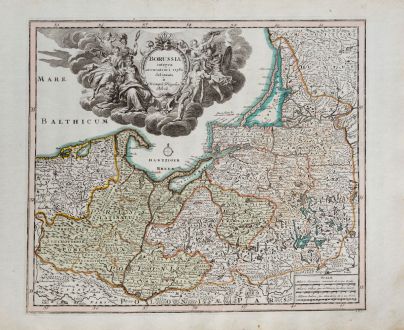 Antike Landkarten, Weigel, Polen, Ostpreußen, Königsberg, Danzig, 1718: Borussia integra accuratiori stylo delineata