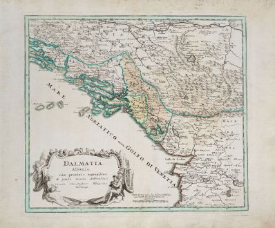 Antique Maps, Weigel, Balkan, Albania, Montenegro, Croatia, 1718: Dalmatia Albania cum procimis regionibus & parte maris Adriatici