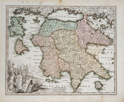 Antike Landkarten, Weigel, Griechenland, Peloponnes, 1718: Accurata Moreae Olim Peloponesus dictae Tabula