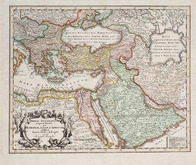 Antike Landkarten, Weigel, Türkei, Osmanisches Reich, 1718: Portae Ottomanicae regna & aditiones per Europam, Asiam & Africam