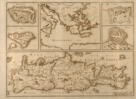 Antique Maps, Merian, Greece, Crete, Candia, Heraklion, 1672: Insula Candia olim Creta