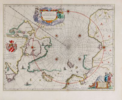 Antique Maps, Blaeu, North Pole, 1643-50: Regiones Sub Polo Arctico