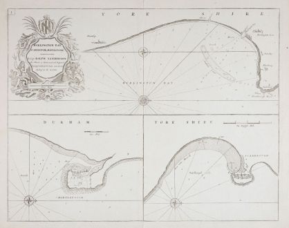 Antique Maps, Collins, England, Yorkshire, Durham, 1693-1792: Burlington Bay, Scarbrough & Hartlepoole