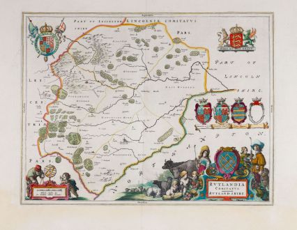 Antike Landkarten, Blaeu, Britische Inseln, England, Rutland, 1658-62: Rutlandia Comitatus. Rutlandshire.