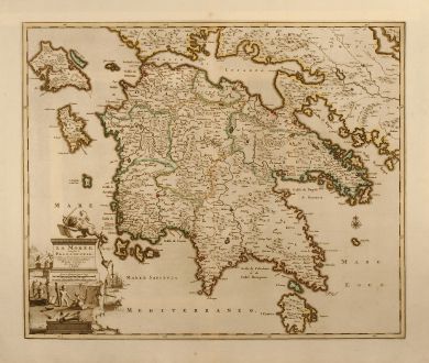 Antique Maps, van der Aa, Greece, Peloponnese, 1713: La Morée, autrefois le Peloponnese, avec toutes ses Iles, dressée par les plus exacts geographes et nouvellement publiée...