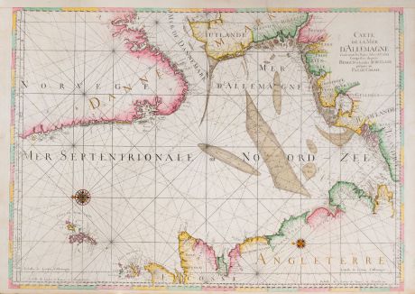 Antique Maps, Covens and Mortier, Atlantic Ocean, North Sea, 1700: Carte de la Mer d'Allemagne ... depuis Bergen et les Isles Schetland jusques au Pas de Calais