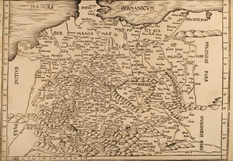 Antique Maps, Waldseemüller, Germany, 1513 or 1520: Tabula Moderna Germanie