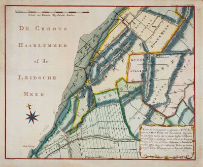 Antique Maps, Anonymous, Netherlands, Amsterdam, 1766: Kaart van de doorgespoelde en afgesleeten Meers Oever in 't West Einde van Aalsmeer