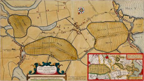 Antike Landkarten, Blaeu, Niederlande, Amsterdam, Waterland, 1665: Kaarte vande Buyck-slooter, Broecker, ende Belmer Meeren in Waterland. Kaerte van Waterland.