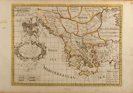 Antique Maps, Wells, Greece, Turkey, Balkan, 1700: A New Map of Turky in Europe and parts adjoyning shewing their principal divisions and chiefe cities, towns, rivers,...