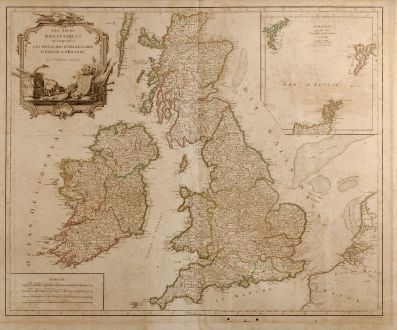 Antike Landkarten, Robert de Vaugondy, Britische Inseln, 1754: Les Isles Britanniques qui Comprennent les Royaumes d'Angleterre, d'Ecosse et d'Irlande