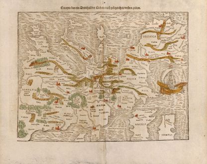 Antike Landkarten, Münster, Europa Kontinent, 1545: Europa, das ein Drittheil der Erden, nach gelegenheit unsern zeiten.