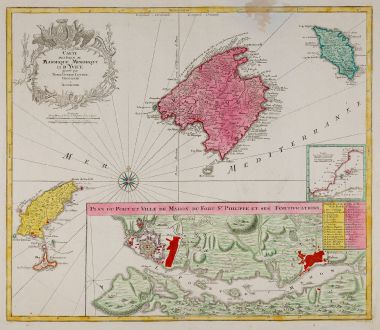 Antike Landkarten, Lotter, Spanien - Portugal, Balearen, Mallorca, Menorca, Ibiza: Carte des Isles de Maiorque Minorque et d' Yvice