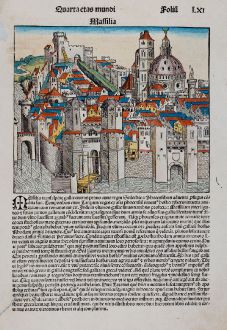 Antique Maps, Schedel, France, Marseille, 1493: Massilia