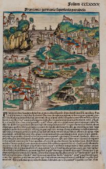 Antike Landkarten, Schedel, Deutschland, Bayern, Franken, 1493: Franconia germanie superioris prouincia