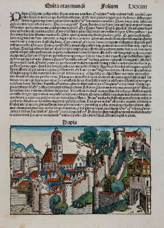 Antique Maps, Schedel, Italy, Lombardy, Pavia, 1493: Papia