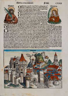 Antique Maps, Schedel, Switzerland, Geneva, Geneve, 1493: Hebenna