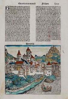 Antique Maps, Schedel, Italy, Constantinople, Istanbul, Byzantium, Bologna: Bononia / Bisantium