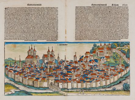 Antike Landkarten, Schedel, Deutschland, Thüringen, Erfurt, 1493: Erfordia