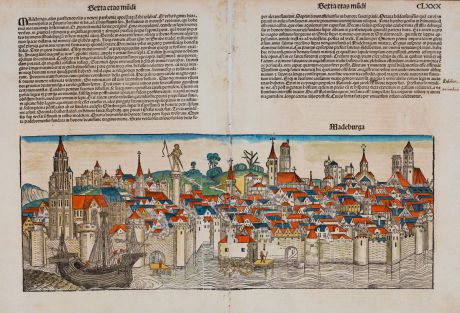 Antike Landkarten, Schedel, Deutschland, Sachsen-Anhalt, Magdeburg, 1493: Madeburga