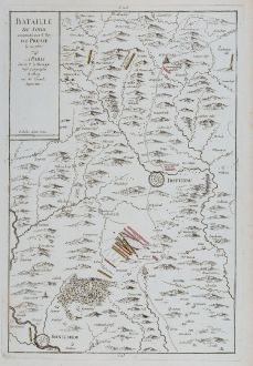 Antique Maps, le Rouge, Czechia - Bohemia, Soor, Trutnov, 1745: Bataille de Sohr remportée par le Roy de Prusse, le 30 7bre 1745