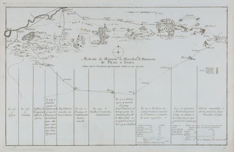 Antike Landkarten, le Rouge, Tschechien - Böhmen, Eger, Cheb, Prag, Praha, 1745: Retraite de Monsieur le Marechal Duc de Belleisle de Prag a Egra.