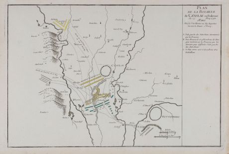 Antike Landkarten, le Rouge, Tschechien - Böhmen, Caslav, Czaslau, 1745: Plan de la Bataille de Czaslau en Boheme du 17 May 1742.