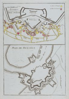 Antike Landkarten, le Rouge, Niederlande, Heusden, Bergen op Zoom, 1746: Attaques du Chemin Couvertde Berg-op-Zoom / Plan de Heusden.