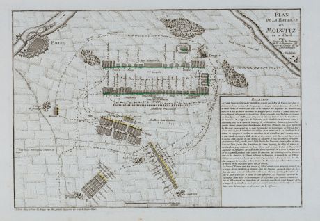 Antike Landkarten, le Rouge, Polen, Malujowice, 1745: Plan de la Bataille de Molwitz du 10 Avril 1741.