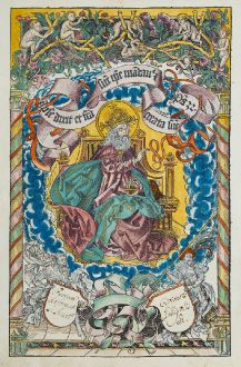 Grafiken, Schedel, Gottvater thront, 1493: [God the Father on a throne]