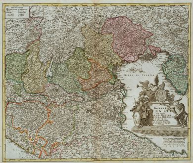 Antike Landkarten, Homann, Italien, Regione del Veneto, Venetien, 1720: Dominii Veneti cum Vicinis Parmae Mutinae Mantuae et Mirandoli ...