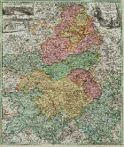 Old coloured map of the Champagne-Ardenne. Printed in Nuremberg by J.B. Homann circa 1720.