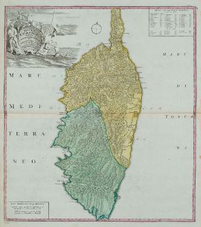 Antique Maps, Homann Erben, France, Corsica, Corse, 1735: Insulae Corsicae Accurata Chorographia Tradita Per I. Vogt Capit. S. C. M. et excusa Studio Homannian. Heredum / Norib....