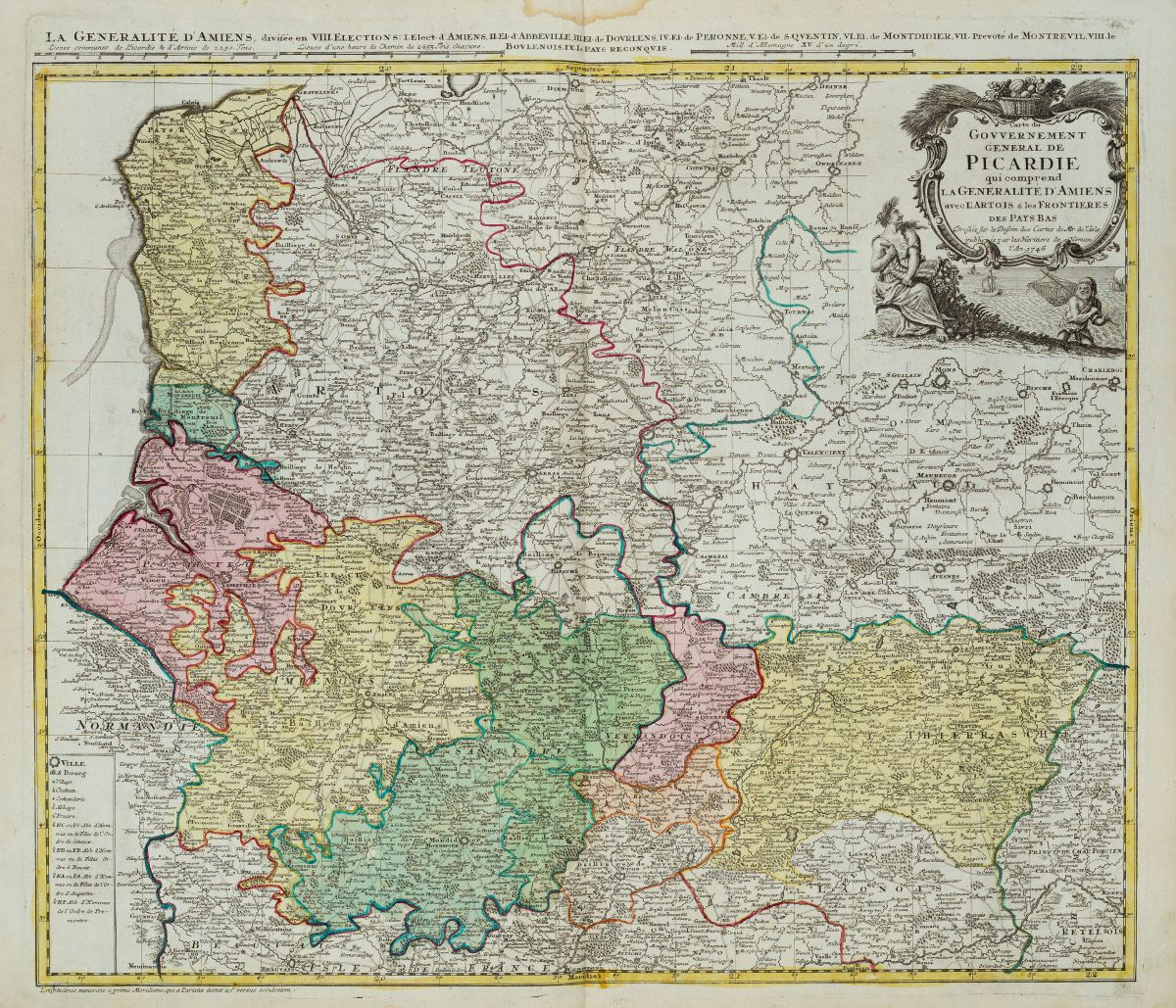 Carte du Gouvernement General de Picardie - Homann Erben, France, Pas-de-Calais, 1746