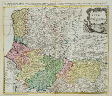 Antique Maps, Homann Erben, France, Pas-de-Calais, Picardie, 1746: Carte du Gouvernement General de Picardie ...