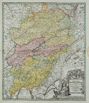 Antique Maps, Homann, France, Burgundy, 1720: Comitatus Burgundiae tam in primarias ejus praefecturas ...