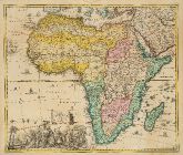 Old coloured map of the African continent. Printed in Nuremberg by Jacob von Sandrart circa 1697.