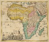 Altkolorierte Landkarte des afrikanischen Kontinents. Gedruckt bei Jacob von Sandrart um 1697 in Nürnberg.