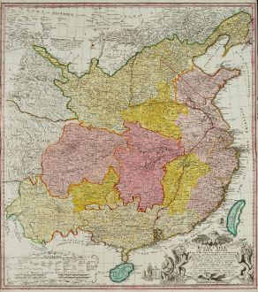 Antike Landkarten, Homann Erben, China, China mit Taiwan, 1740: Regni Sinae vel Sinae propriae Mappa ...