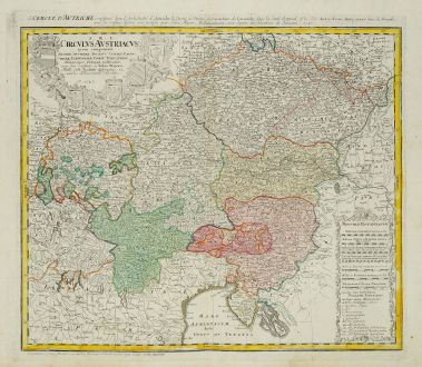 Antike Landkarten, Homann Erben, Österreich - Ungarn, 1747: Circulus Austriacus quem coponunt Archid Austríae, Ducatus Stitiae, Carinthiae, Carnioliae, Comit Tyrolensis ...