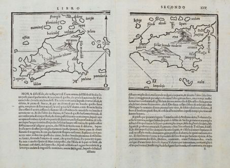 Antike Landkarten, Bordone, Italien, Sizilien, Sicilia, 1528-1565: Sicilia secondo tolemeo / Sicilia secondo moderni